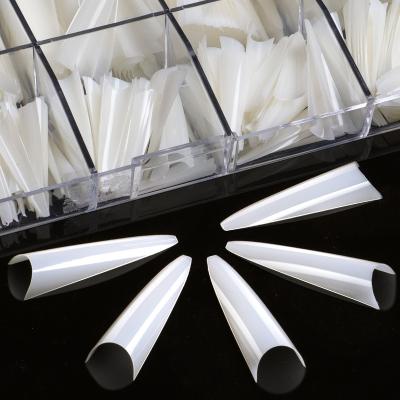 China Acrylic Half Cover Tips Nail Tips 500pcs Long Shape Half Cover False Nail Tips With Box, 10 Sizes for sale