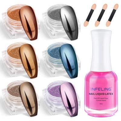 China Chrome Nail Powder - INFELING 6 Colors Metallic Mirror Nail Powder with Liquid Latex with 3pcs Sponge Tool YKG-SF-02 for sale