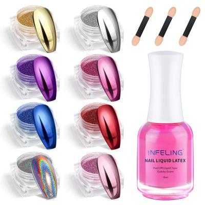 China Chrome Nail Powder - Mirror Nail Powder with Liquid Latex, INFELING 8 Colors with 3pcs Sponge Tool YKG-SF-03 for sale