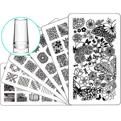 China Metal Ejiubas 3 Pcs Nail Stamping Plate Nail Stamper 1 Clear Nail Art Stamper DIY EJB-01 06 08 for sale