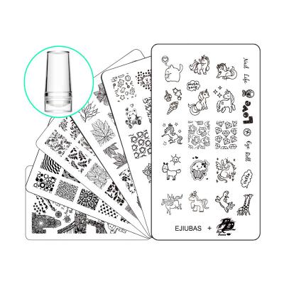 China Ejiubas 3Pcs Metal Nail Art Plates + 1 Puncher +1 Scraper For Nail Art Design Nail Stamping Kits for sale