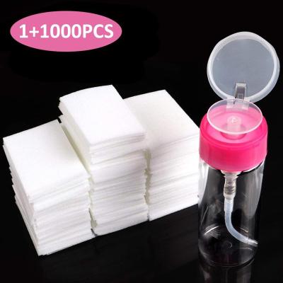 China Gel Nail Polish Remover Set 1000PCS Lint Free Nail Wipes Cotton Pads With 1PCS Pull Down Pump Dispenser Bottle LBG-XJTZ-01 for sale