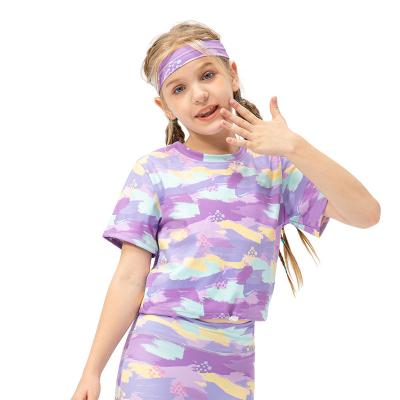 China QUICK DRY kids wear printed short sleeve yoga clothes quick-drying sports girls skin-friendly running fitness dance training wear for sale