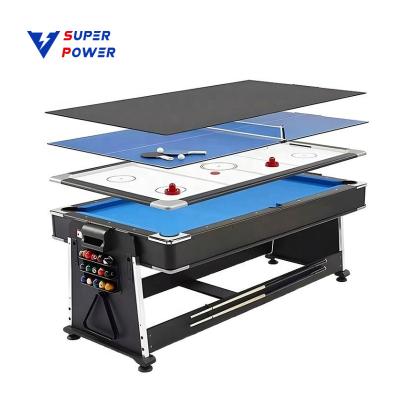 China 4 in 1 multi-functional pool table Most Popular Convertible  7ft Billiard Pool Table With Air Hockey Table Tennis Dining Top 4 in 1 Multi Game Table for sale