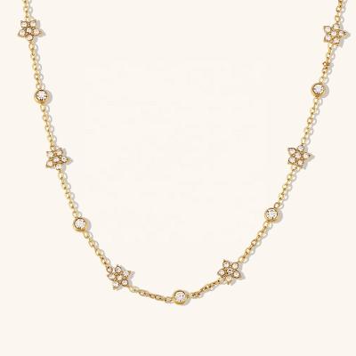 China Waterproof Jewelry 18k Gold Necklaces Zircon Chain Flower Necklace 316l Stainless Steel Waterproof Jewelry for sale