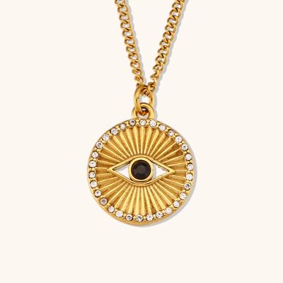 China New Waterproof Design Engraved 2023 Sunburst Eye Zircon Necklace Pendant Necklace For Women 18k Gold Plated Jewelry Non Tarnish for sale