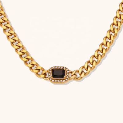 China European and American Hip Hop Cuban Necklace Waterproof Colorful Square Zircon Gold Plated Stainless Steel Jewelry for sale