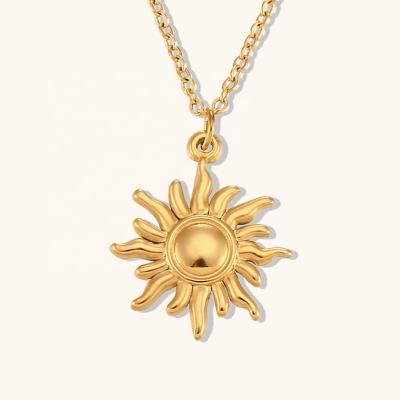 China New Design Waterproof Sun Pendant Necklace Tarnish Free Jewelry 18k Gold Plated Stainless Steel Jewelry for sale