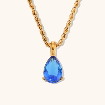 China 2023 New Style Waterproof Water Drop Colorful Zircon Necklace 18k Gold Plated Hypoallergenic Jewelry for sale