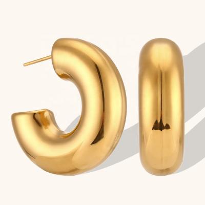 China FASHIONABLE Minimalist Tasty 18K Gold Plated Jewelry 18k Stainless Steel Hoop CC Earrings Stainless Steel Jewelry for sale