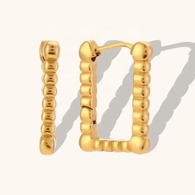 China Waterproof Stainless Steel Unique Cavity Out Square Biscuit Shape Earrings High Quality Gold Plated Jewelry for sale