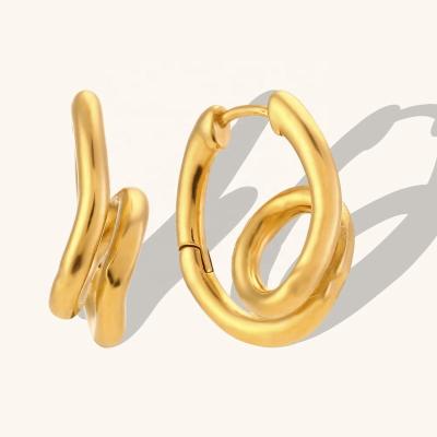 China 2023 Waterproof Trendy Gold Plated Design Huggie Circle Earrings Stainless Steel Jewelry Twisted Jewelry Accessory for sale