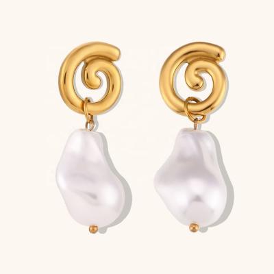 China Fashion Waterproof Earring Pearl Drop Earrings Hypoallergenic Imitation Baroque 18K Gold Plated Stainless Steel Earring for sale