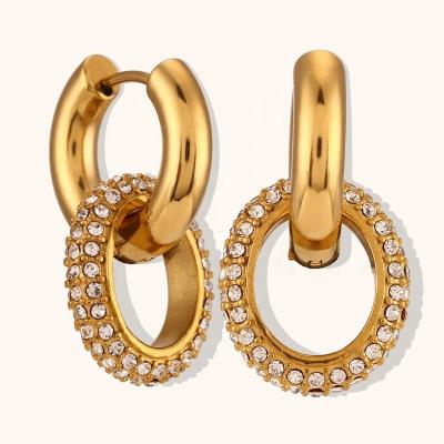 China European And American Style Fashion Zircon Circle Waterproof Chunky Micro Earrings 18k Gold Plated Stainless Steel Earring for sale