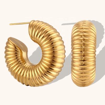 China Waterproof Minimalist Hollow Textured Earrings Round Earrings Gold Plated Stainless Steel Women 18K for sale