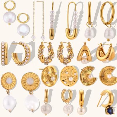 China Ding Ran Fashion Design Jewelry Set Hypoallergenic Stainless Steel Gold Plated Freshwater Pearl Earrings For Women for sale