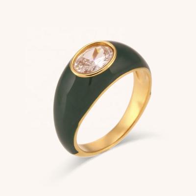 China Waterproof Enamel Ring Crystal Shining Zircon Rings 18k Gold Plated Waterproof Stainless Steel Jewelry for sale