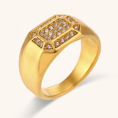 China Waterproof Ice Out Geometric Rhinestone Ring Water Proof Gold Plated Stainless Steel Jewelry Rings For Women for sale