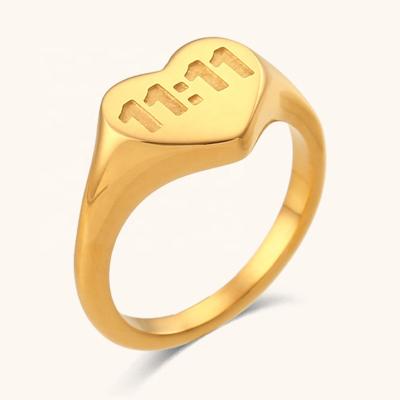 China Vintage Tarnish Free 11:11 Number Heart Rings Stainless Steel Jewelry For Girls Stainless Steel Jewelry Ring for sale