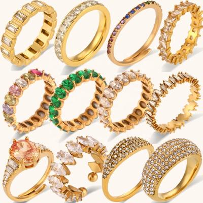 China Ding Ran Factory Wholesale Stainless Steel Vintage 18K Gold Plated Waterproof Baguette Rings for sale