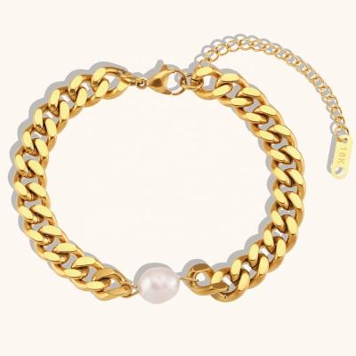 China Waterproof 18K Gold Plated Cuban Link Chain Bracelet Bracelet Natural Freshwater Pearl Bracelets Anklets for sale