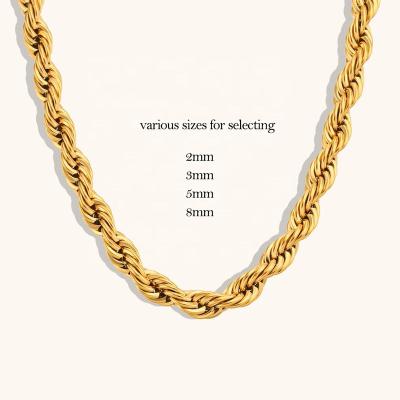 China Waterproof 18k Gold Plated Stainless Steel Fashion Collares Bracelets Necklace Rope Chain For Women Men for sale