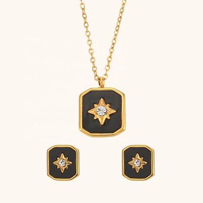 China Waterproof Unique Design Acrylic Earring Necklace Set Stainless Steel Star Zircon Tarot Card Eight-pointed Necklace for sale