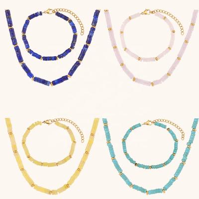 China Waterproof Most Popular Gemstone Bead Chain Waterproof Stainless Steel Jewelry Sets 18k Gold Plated Necklaces Bracelets for sale