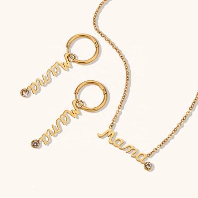 China Summer Waterproof Trendy Mom Zircon Necklace Jewelry Stainless Steel Earings Accessories and Necklace and Earrings Set for sale