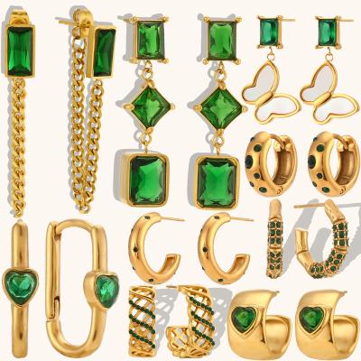 China Ding Ran Wholesale Fashion Earring Jewelry Green Hypoallergenic Stainless Steel Zircon Earrings For Women for sale