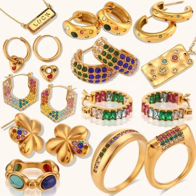 China Ding Ran Hypoallergenic 2023 New Colorful Design Fashion Earrings Party Zircon Rings NecklacesFor Women Gold Plated Earrings for sale