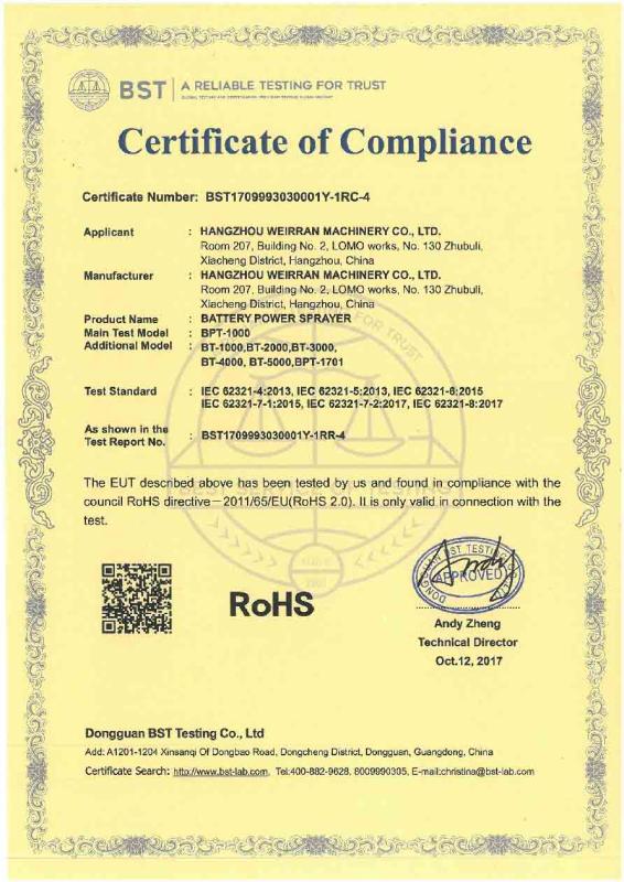 RoHS - Hangzhou Weirran Machinery Co., Ltd.