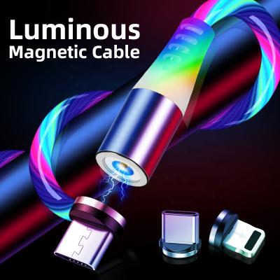 China High Quality Nylon Braided 2021 New Arrivals Luminous Magnetic Cable Led Type C Usb Light Charging Micro IOS IOS 360 Degree Usb Cable for sale