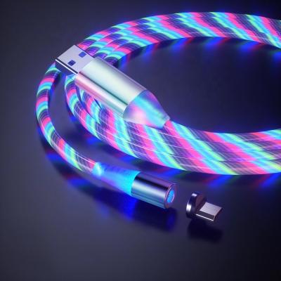 China High Quality Nylon Braided Over Flowing Cool Cable Rotating Magnetic Cable Led Light Cable Bright Mode Current 3 In 1 for sale