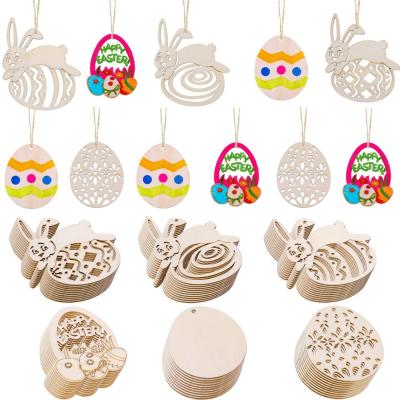 China 80pcs Europe Set 6 Style Egg Wooden Embellishments and Bunny Shape Hanging Ornaments Easter Party Decorations for sale