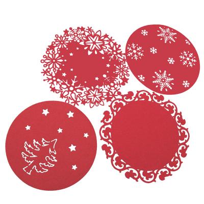 China Red Color Viable Laser Cut Circle Christmas Decoration Kitchen Dinner Table Mat Felt Place Mats for sale