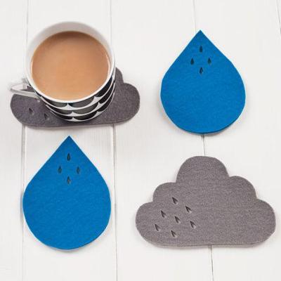 China Sustainable cloud and waterdrop shaped cup mat felt drink coastert for drink accessories for sale