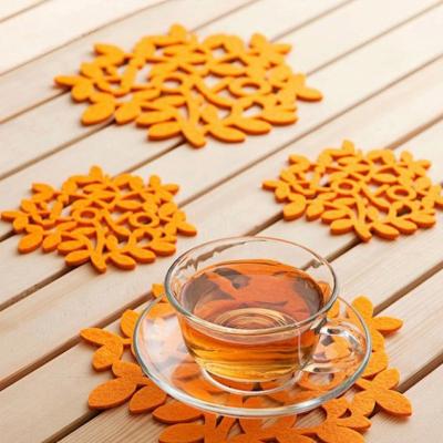 China Sustainable Leaf Shaped Flower Style Felt Coaster Cup Mat For Beverage Accessories for sale