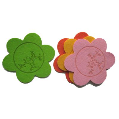 China Shaped sustainable flower and logo carverd cup mat felt coaster for drink accessories for sale