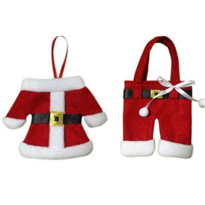 China Cloth Santa Suit Coat and Pants Set Christmas Silverware Rack Pockets Christmas Cutlery Tableware Storage Bag Christmas Party Decoration for sale