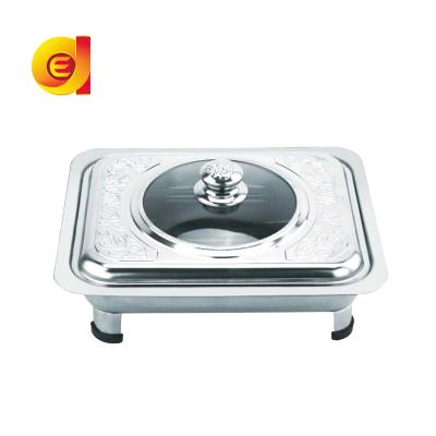 China Competitive price stainless steel buffet stove with stainless steel+glass cover 33.6*27*5.2cm for sale