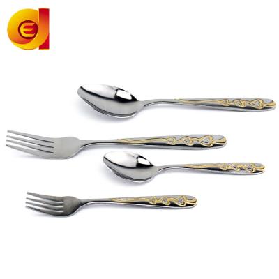 China Low MOQ 410 Stainless Steel Heart-shape Pattern Cutlery Set Sustainable Fork And Spoon for sale