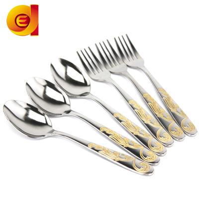 China Sustainable with Cultly non-slip design stainless steel gilded spoon and fork for sale