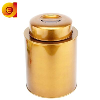 China Sustainable Luxurious Gold Color Tea Canister Stainless Steel Material Food Container for sale