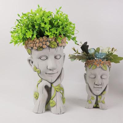 China Home Decorative Modern Potted Modern Hot Selling Cement Head Plant Head Planter Head Planters Face Statue Plant Pot for sale