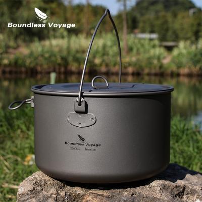 China Titanium 2.9L Portable Unlimited Travel Lightweight Large Cooking Pots Nonstick Cookware 3-4 Person Pot Outdoor Camping Cookware for sale