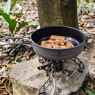 China Lightweight Unlimited Travel Cookware Ultralight Non-Stick Camping Titanium Pan with Foldable Handle for Outdoor Camping for sale