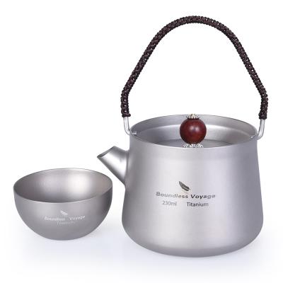 China Lightweight 230ml Unlimited Travel Kettle With Filter Tea Cup Set Titanium Teapot For Camping Backpacking Increasing Home Use for sale