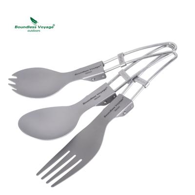 China Unlimited Travel Folding Spoon Spork Titanium Stocked Fork Set Foldable Cutlery Flatware Flatware Camping Outdoor Camping Cutlery Set for sale