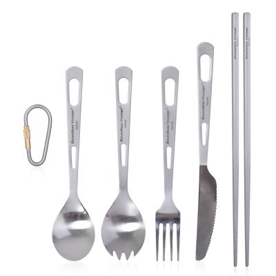 China Lightweight Unlimited Travel Knife Fork Spoon Titanium Chopsticks Set With Pocket Titanium Camping Washable Cutlery for sale